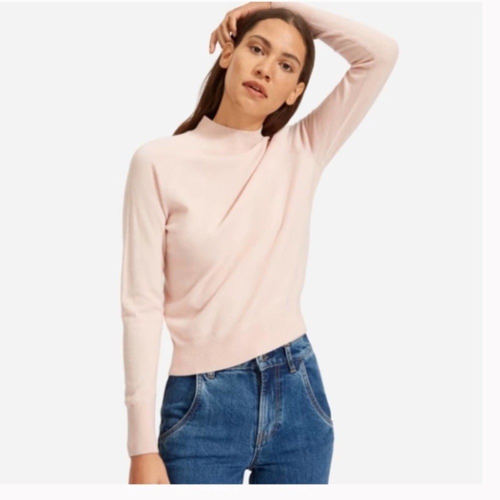 Everlane Cashmere Mockneck Raglan Sweater In Pink Small